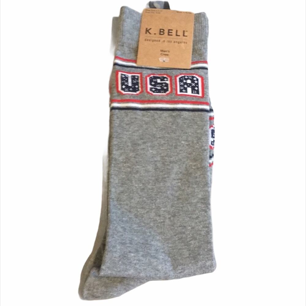 K. Bell USA Crew Socks, Gray, Red, Blue, White